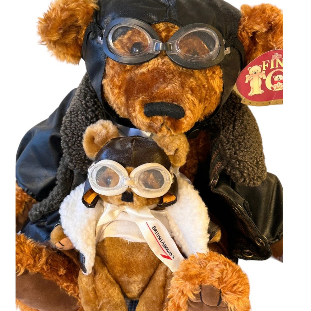 SET OF 2 VINTAGE PILOT AVIATOR BEARS - FINE TOY (18") & BRITISH AIRWAYS (9.5")